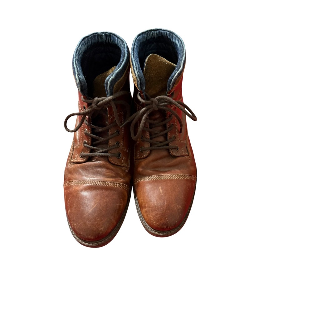 Fortini Mens Brown Leather Cap Toe Combat Boots Laceup Ankle Lug Sole Distressed